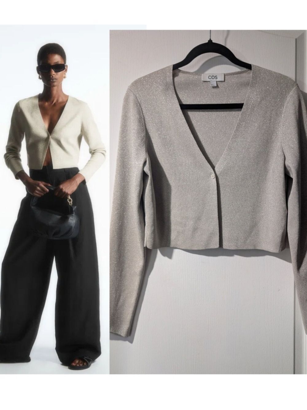 COS | Minimal Cropped V-Neck Metallic Cardigan in Gold